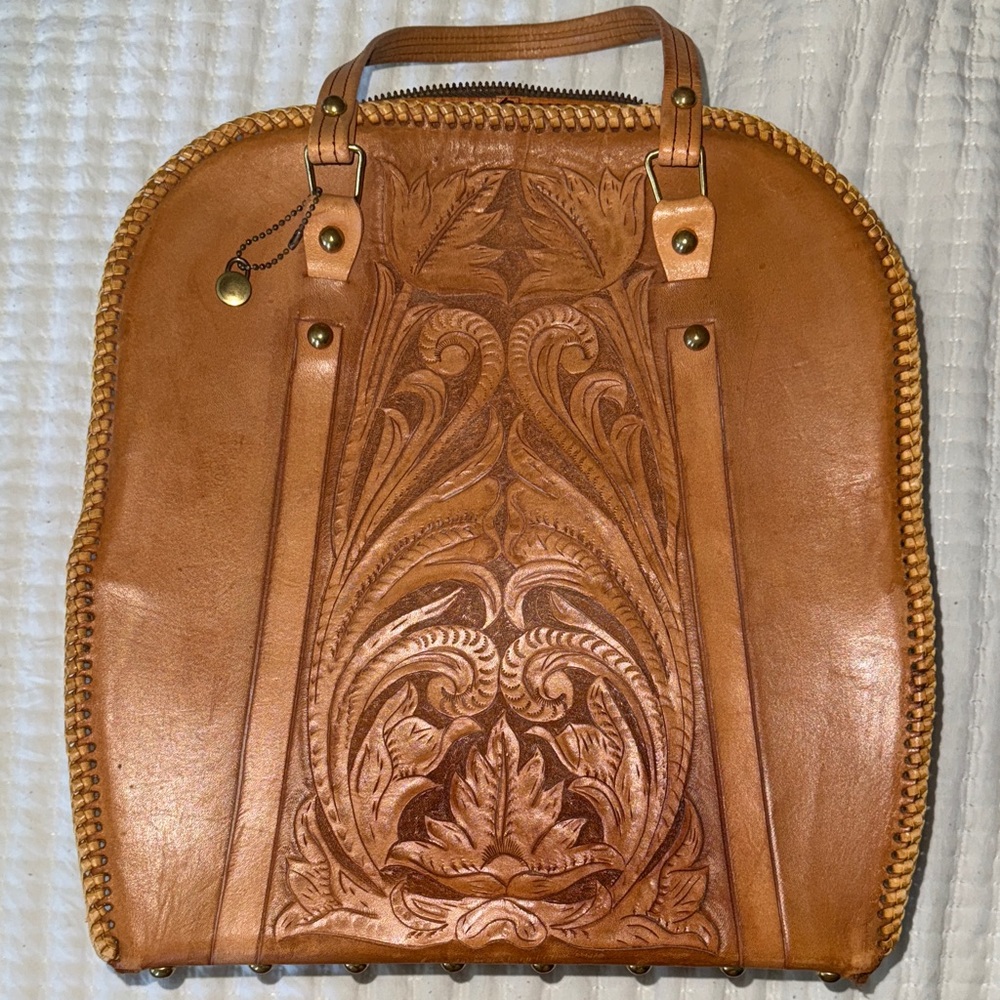 Vintage Hand Tooled Sculpted Leather Bag
